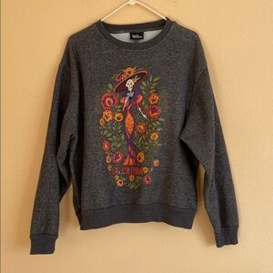 La Catrina Sweatshirt Hasta Siempre Day of the Dead Skeleton Crewneck‎, Large